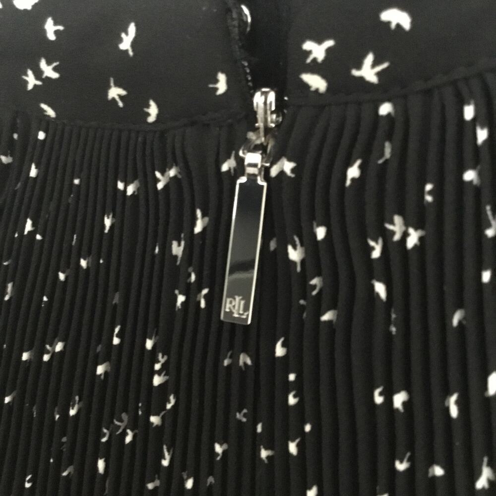 Lauren Ralph Lauren Pleated Long Sleeve Chiffon Black/White Birds Blouse Sz PXS - Picture 4 of 9